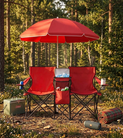 Nobilya DuoRelax| Chaise Double Pliable avec Parasol Intégré