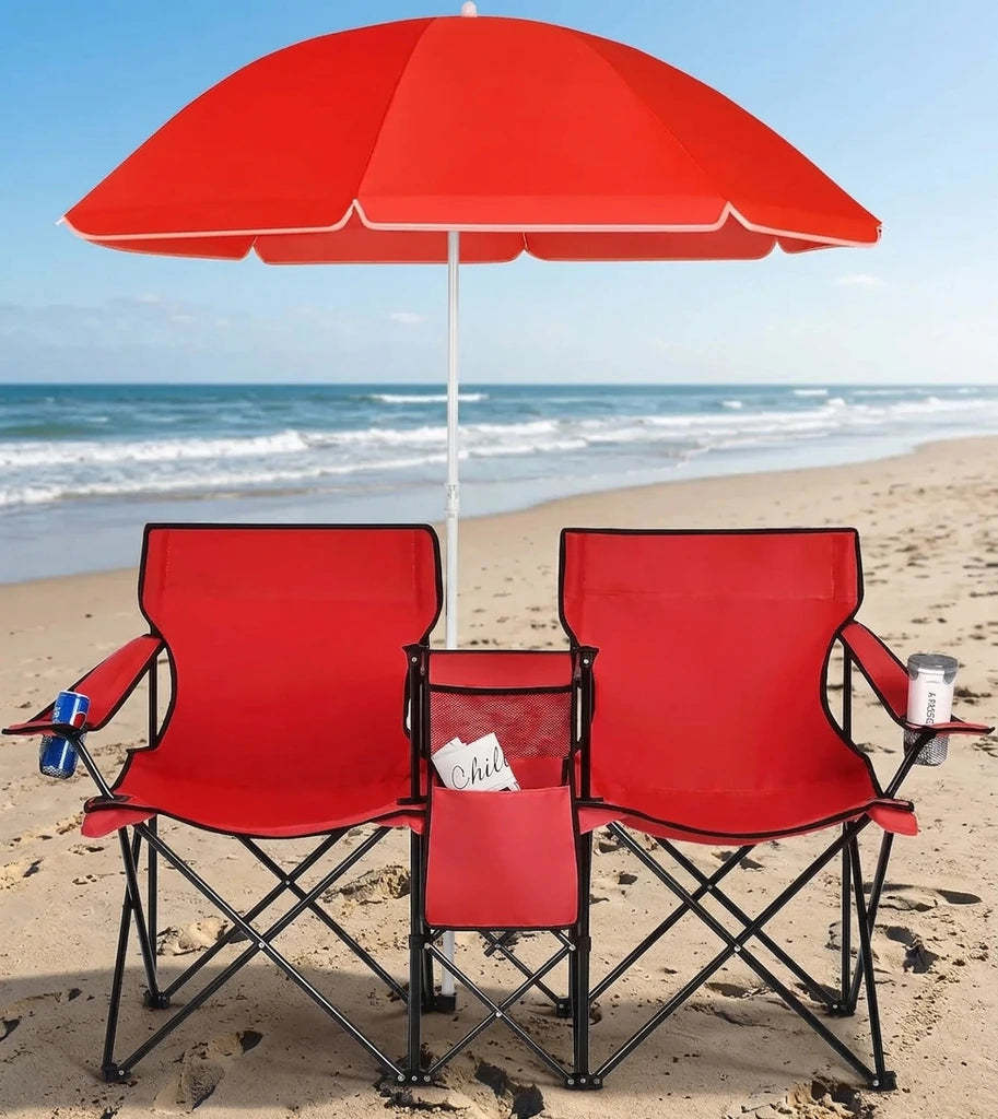 Nobilya | Chaise Double Pliable avec Parasol Intégré