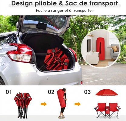 Nobilya DuoRelax| Chaise Double Pliable avec Parasol Intégré