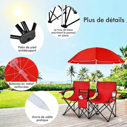 Nobilya DuoRelax| Chaise Double Pliable avec Parasol Intégré